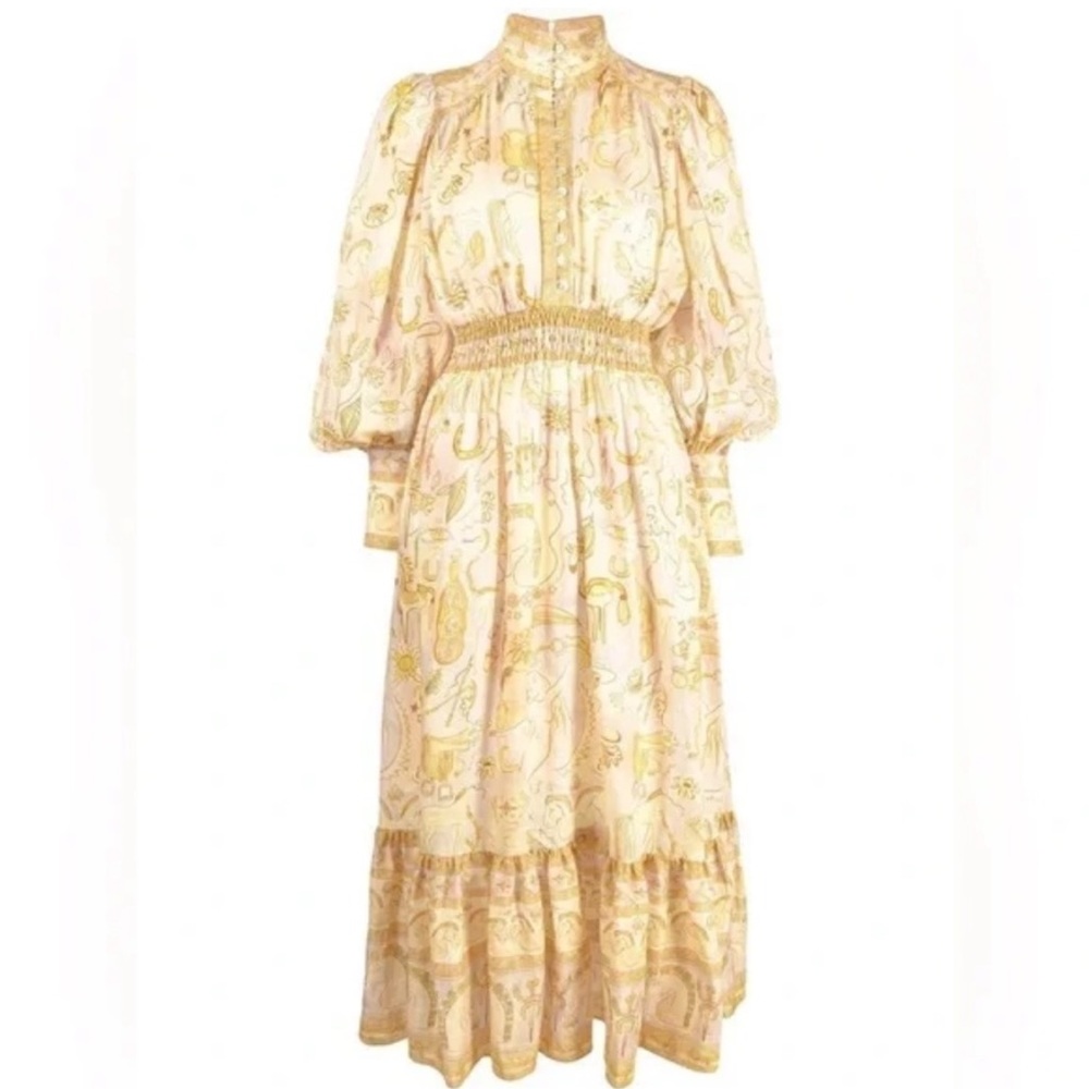 ALEMAIS Orange Solitaire Bell Sleeve Midi Dress size 6